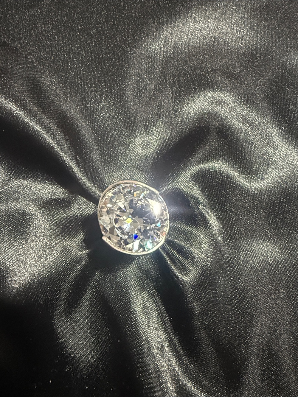 Vintage 925 Sterling Silver Massive Clear Stone Statement Ring